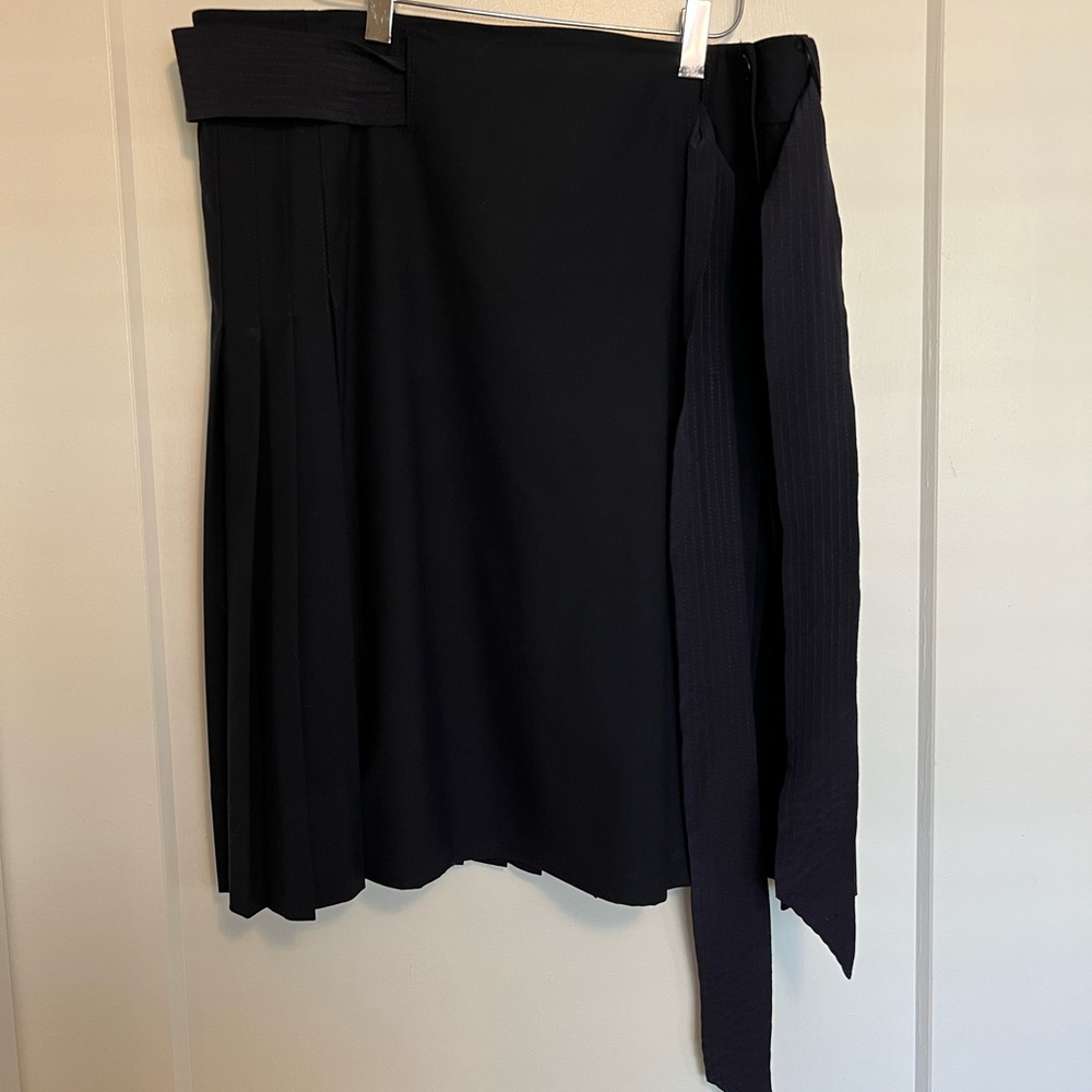 Tory Burch Navy Pleated Belted Wool Skirt - Sz 12